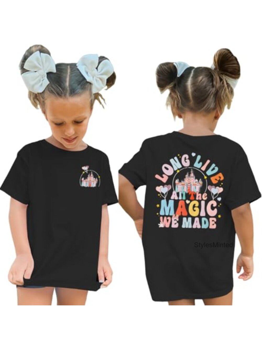 Girls Magical Castle Graphic Tee Cotton Blend Short Sleeve Summer Vacation Shirt